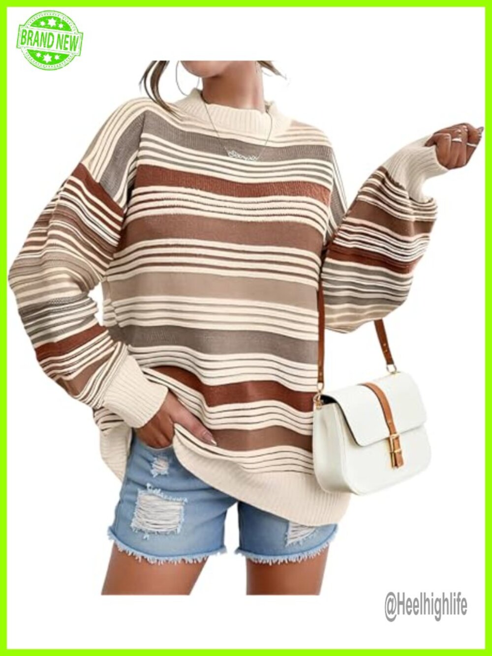 Womens Oversized Striped Crewneck Pullover Sweater Long Sleeve